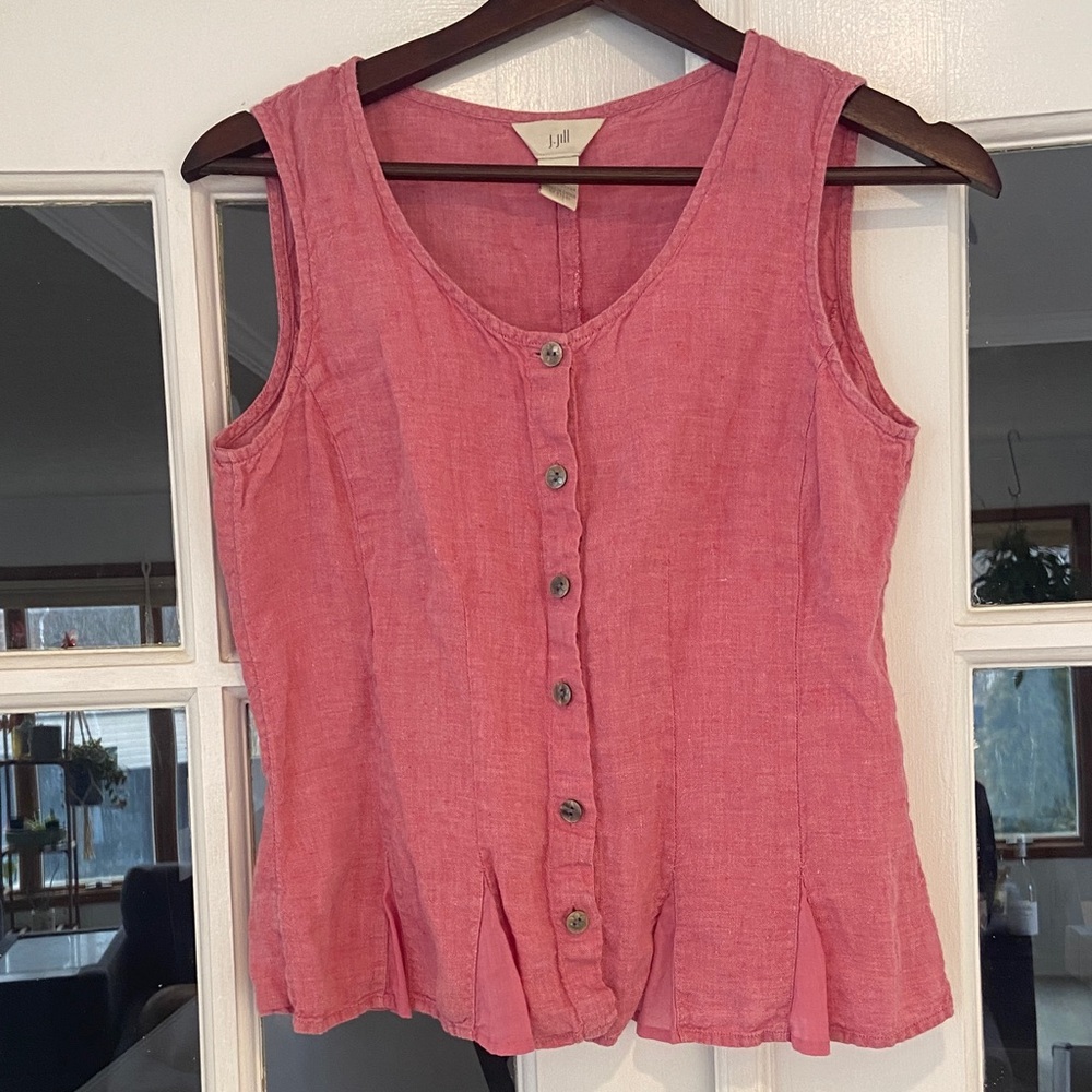 J. Jill Sleeveless Pink Button-Up Sleeveless Linen Blouse
